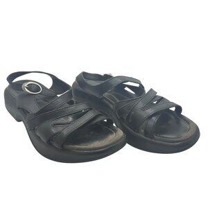 Black Leather Dansko Strappy Sandals With Adjustable Buckle & Cushioned Sole 42